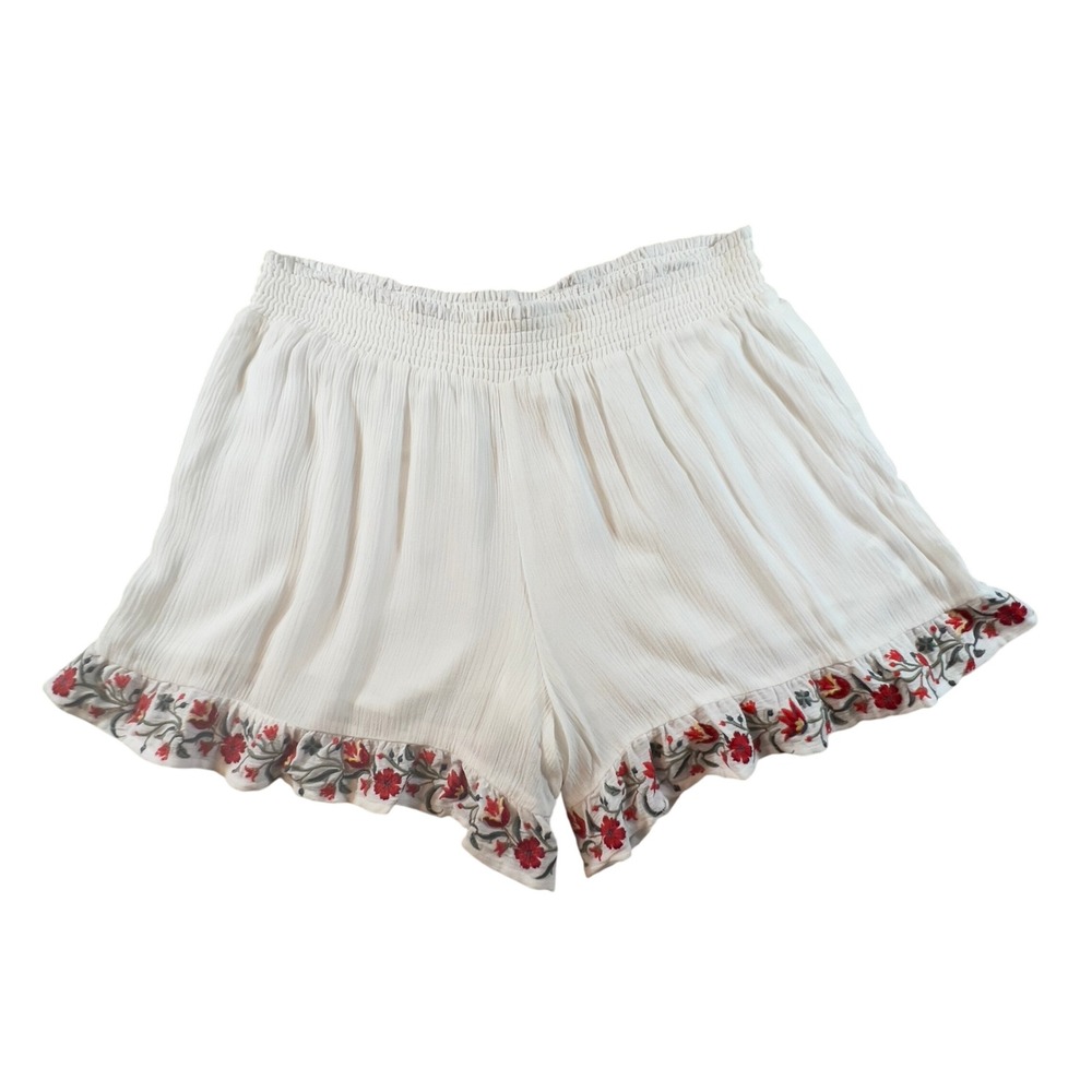 Black Swan Social Jane Floral Embroidered White Short Large Flounce Hem Boho NEW